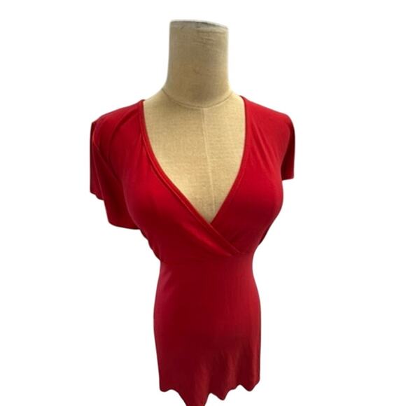 "M.K.M. DESIGNS" V Neck Flutter Slv Y2k Top SZ XL Back Tie Babydoll Flowy Cross - Picture 3 of 10